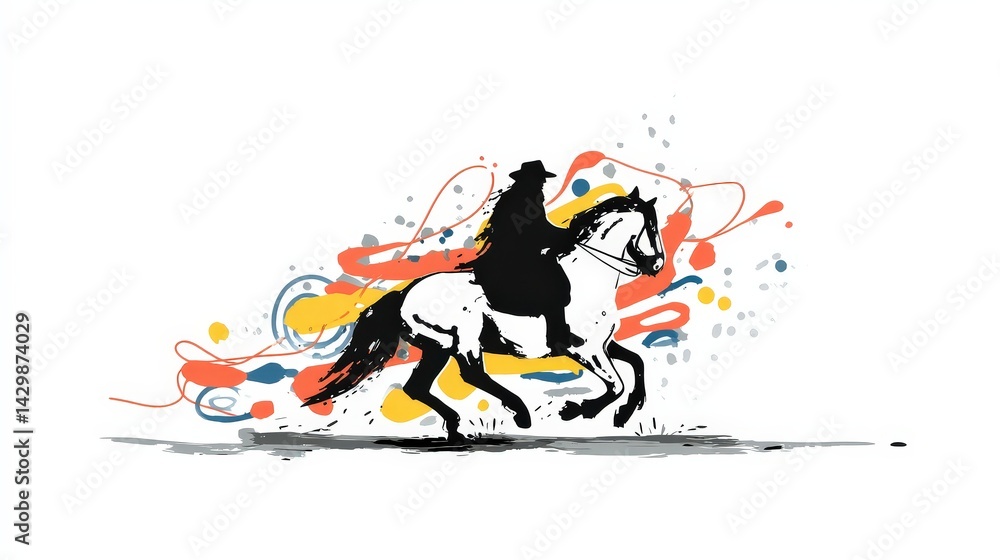 Fototapeta premium Abstract Rider Horse Energetic Equestrian Artwork Paint Splatter