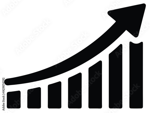 Growth bar chart vector, Business chart icon, Financial upward growth arrow chart silhouette. vector illustration