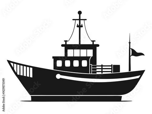 Ship silhouette on the sea vector. fishing boat silhouette, boat on the sea illustration icon vector  illustration.