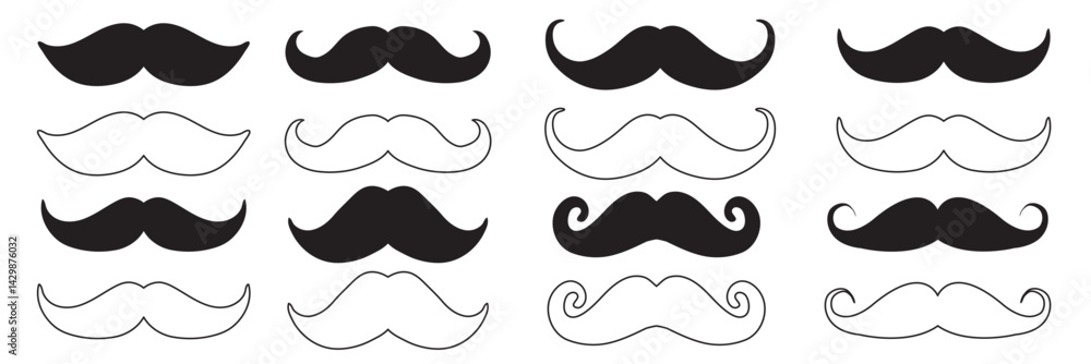 Mustache Icon Set. Vector illustration isolated on transparent background. Classic Mustache, Fathers Day Symbol. Italy Mustache Icon, Vector Illustration. Mustache Icon Set. Vector illustration isolated on transparent background. Classic Mustache, Fathers Day Symbol. Italy Mustache Icon, Vector Illustration.
