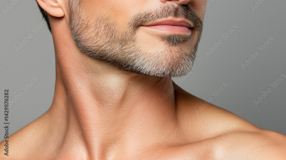 Obraz premium Close-up of a man's jawline and chin with smooth skin
