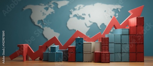 Global trade growth represented by rising container stacks.