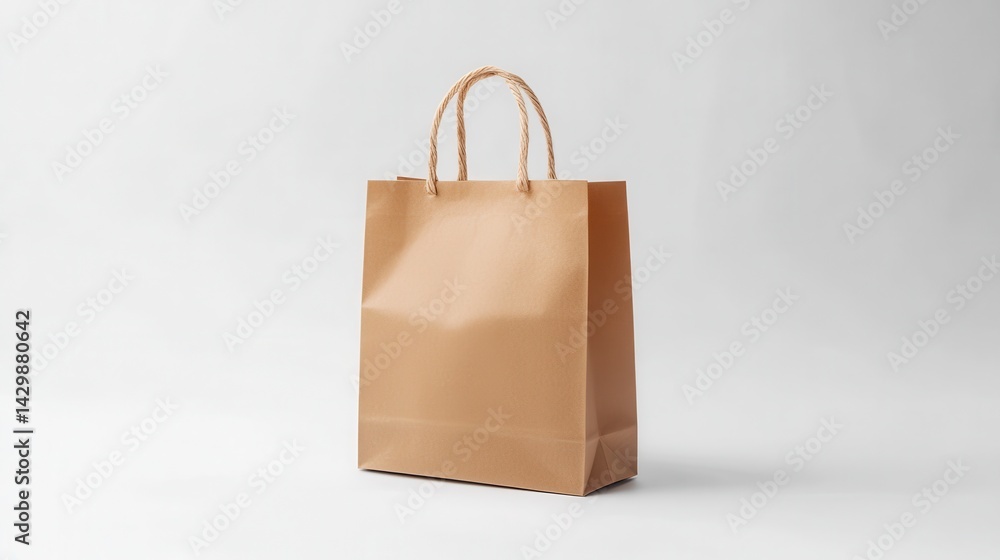 Light brown paper shopping bag with handles, isolated on white background. Light brown paper shopping bag with handles, isolated on white background.