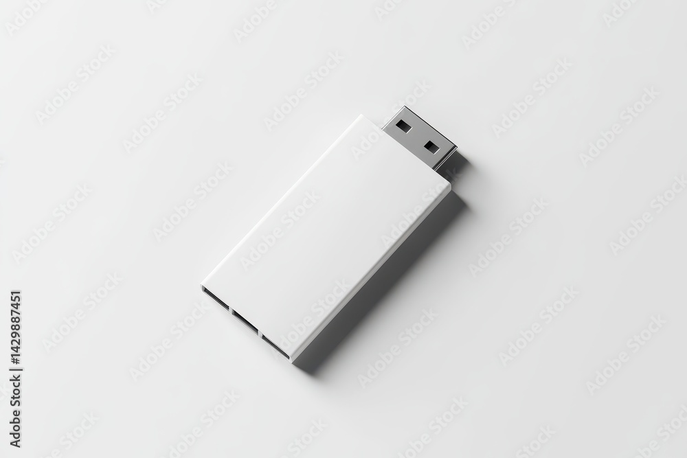 A pristine white rectangular usb flash drive on a plain background. A pristine white rectangular usb flash drive on a plain background.
