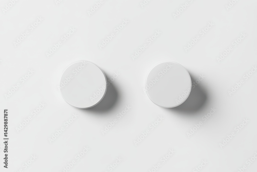 Two simple, blank, white, round, decorative objects on a plain background. Two simple, blank, white, round, decorative objects on a plain background.