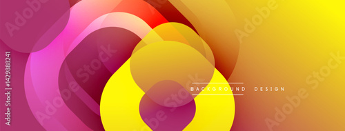 Abstract colorful layers create dynamic composition. Warm tones dominate, blending pinks, yellows, oranges. Modern design element.