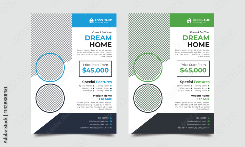 Elegant Real Estate Home For Sale Flyers Template , Real Estate Flyer Design bundle, property sale flyer, social media post set template, flyer design for rent. house square 