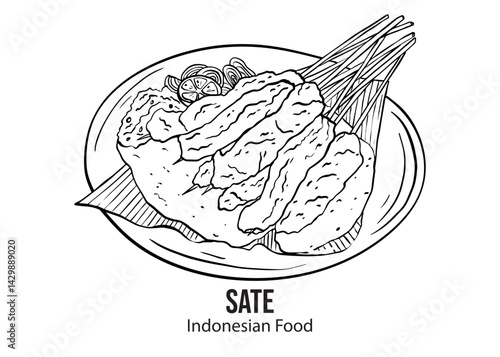 hand drawn vector illustration of an satay in a plate