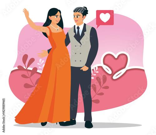 A couple in love dressed elegantly and romantically.