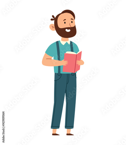 Preschool Male Teacher Reading Book Standing Classroom Education