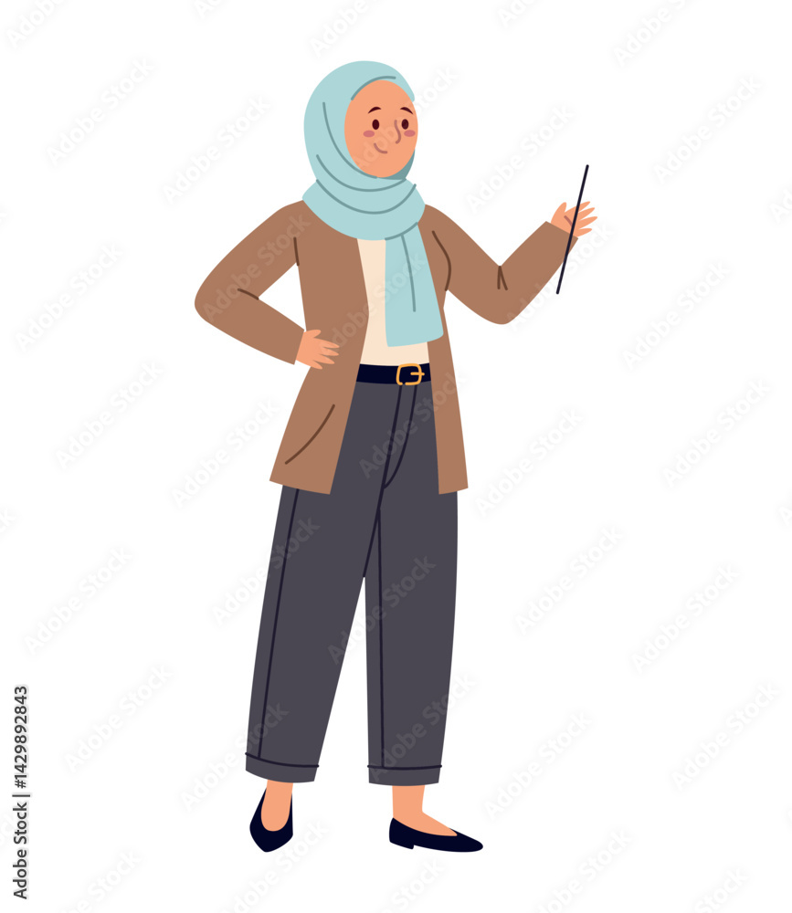 Teacher Hijab Female Pointer Teaching Education Standing School Modern Teacher Hijab Female Pointer Teaching Education Standing School Modern