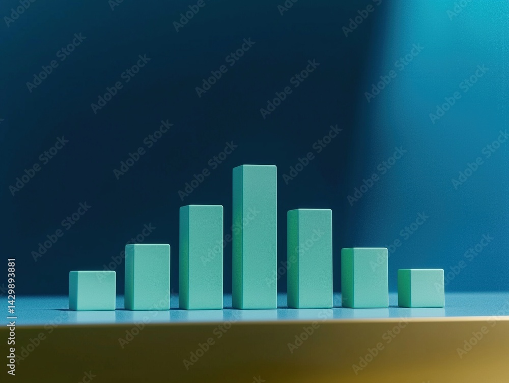 Minimalist growth chart with light green blocks on blue background, modern business concept Minimalist growth chart with light green blocks on blue background, modern business concept