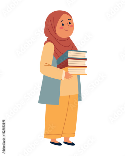 Teacher Hijab Holding Books Female Muslim Character School Education