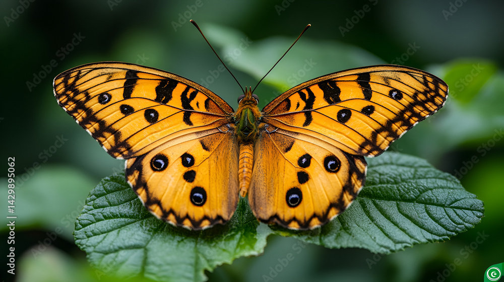 Fototapeta premium A detailed close-up of a butterfly wing, showcasing the intricate patterns and vibrant colors, highlighting the delicate and beautiful texture, perfect for nature, macro photography, and wildlife art.