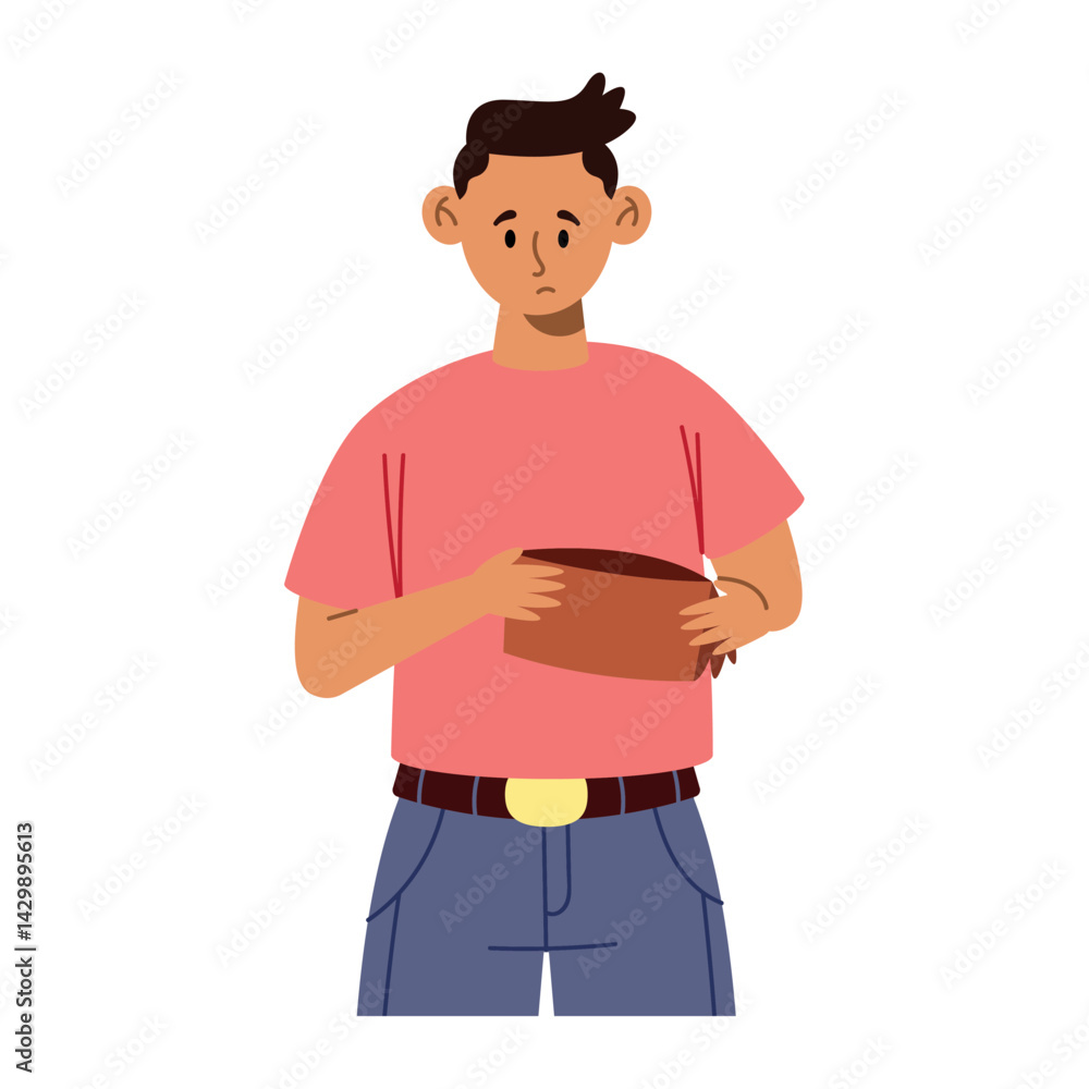 Losing Money Cartoon Man Empty Wallet Sad Poor Crisis Drop