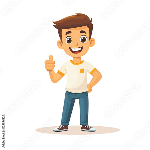 Young Boy With Brown Hair Wearing Casual Clothes Giving Thumbs Up