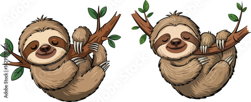 lazy sloth cartoon animal vector illustration