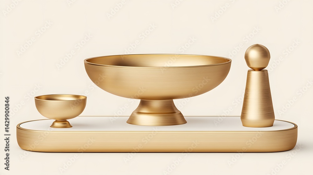 Elegant Gold Bowls and Pedestal Set, Minimalist Home Decor Elegant Gold Bowls and Pedestal Set, Minimalist Home Decor