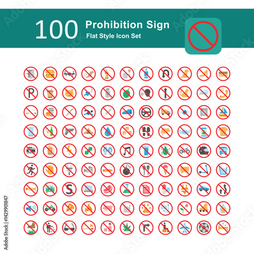 Illustration of Prohibition Sign Collection design Flat Icon. Prohibition Sign Flat Icon Pack. Set of Prohibition Sign Illustration Icon. 