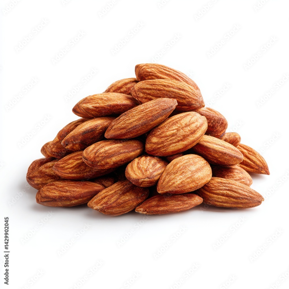 Pile of almonds close up photograph on white background Pile of almonds close up photograph on white background