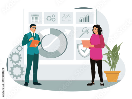 Agency workers meet clients to discuss brand promotion.
