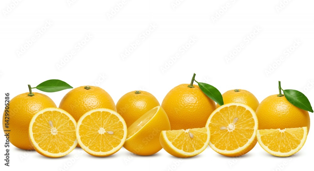 Vibrant Yellow Citrus Fruits Macro Photography on White Background Vibrant Yellow Citrus Fruits Macro Photography on White Background