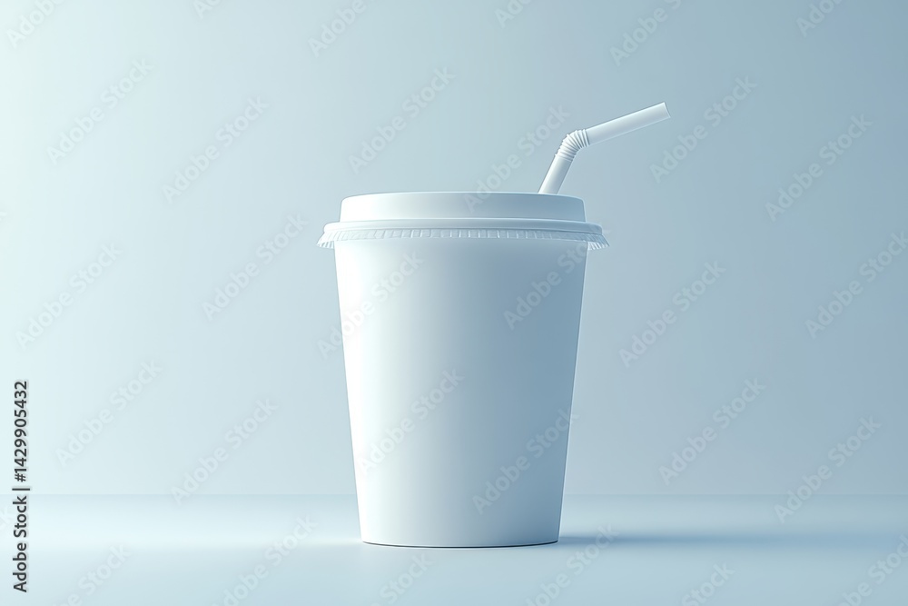 Simple, blank disposable paper cup with a straw. Simple, blank disposable paper cup with a straw.