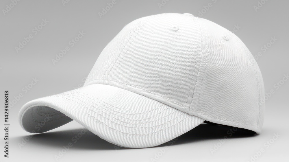 Fototapeta premium A white baseball cap sits on plain ground