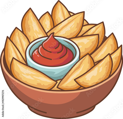 Potato wedges with ketchup illustration