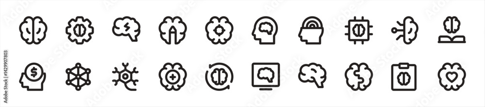 Set of brain icons. 20 sets of brain icons. Brain icons. Simple line brain icons
Set of brain icons. 20 sets of brain icons. Brain icons. Simple line brain icons