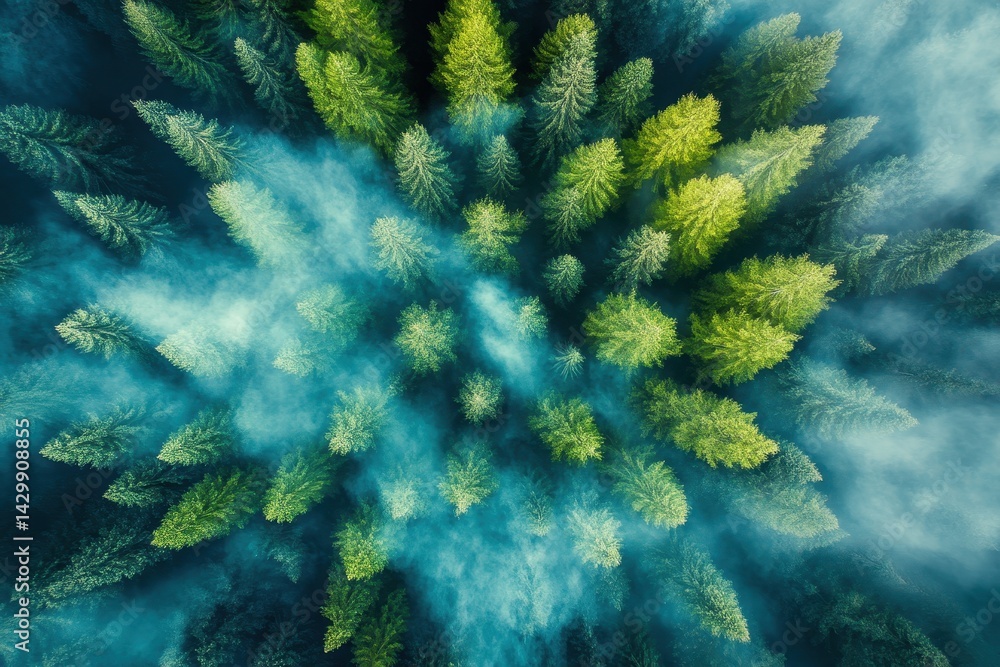 Obraz premium Verdant forest canopy, aerial view