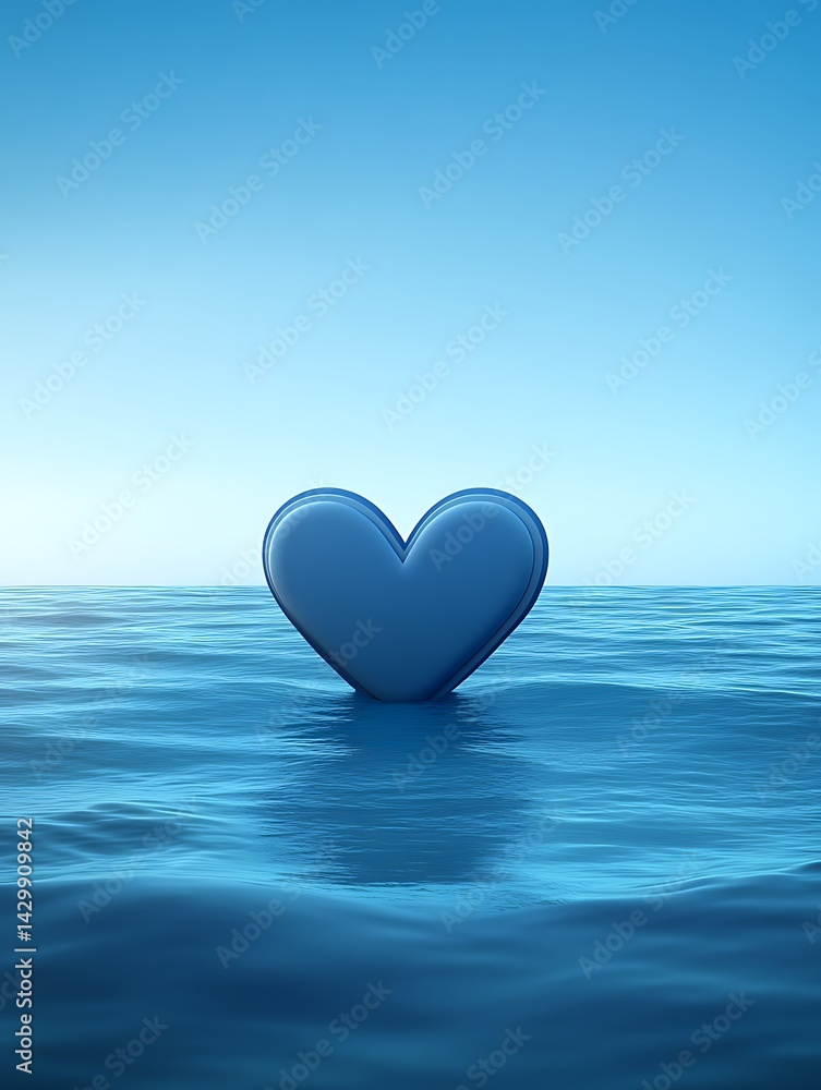 Fototapeta premium Heart-Shaped Buoy Floating Serenely on a Calm Blue Ocean Surface