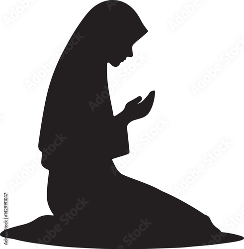 silhouette design of a muslim woman praying vector art illustration