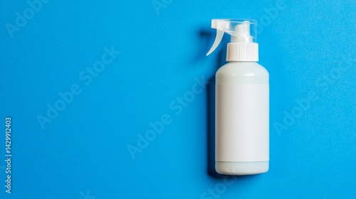 A plain white spray bottle on a bright blue background, emphasizing minimalist design and functionality.