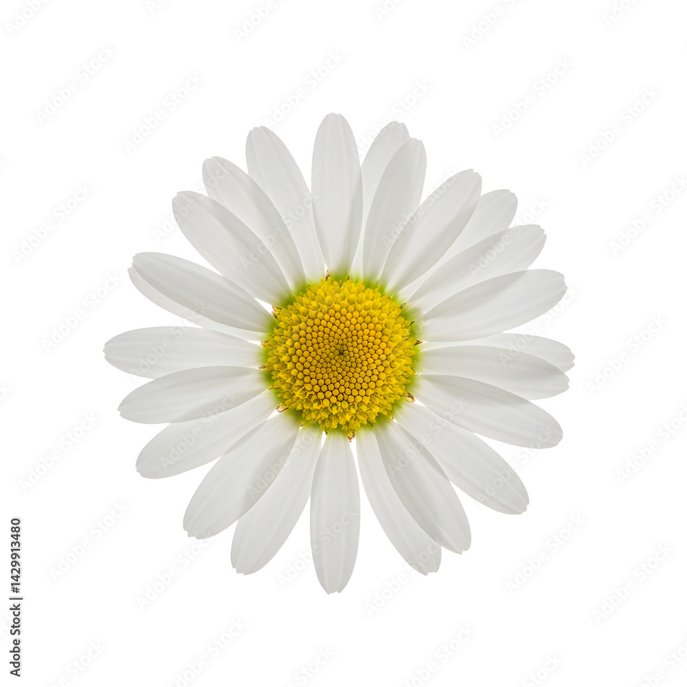 A close-up of a vibrant daisy flower showcasing its white petals and yellow center against a clean background A close-up of a vibrant daisy flower showcasing its white petals and yellow center against a clean background