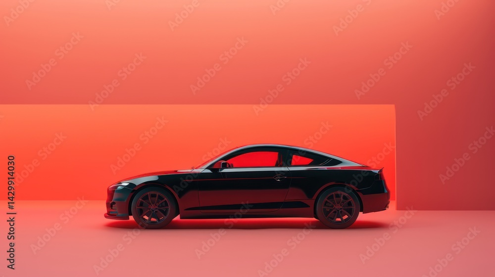 Obraz premium Show a modern car parked in a studio setting with a solid color backdrop, offering a clean and versatile space for adding customizable elements