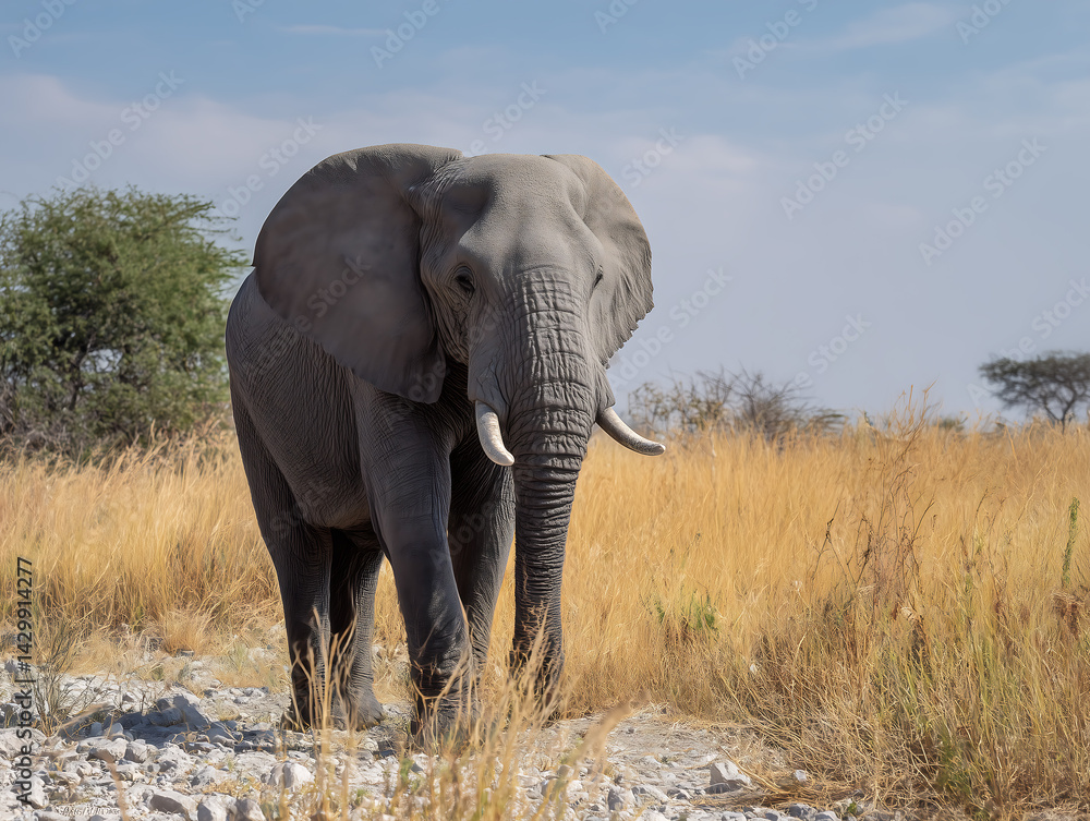 Obraz premium Elephant in Golden Field / 황금빛 들판의 코끼리