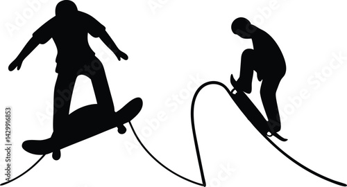 Skateboarder Silhouette Trick Jump – Urban Sport Stencil Art Design.

