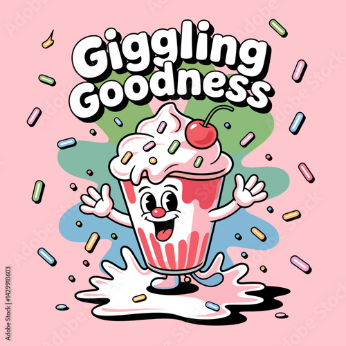 Giggling Cupcake Character – Fun Dessert Cartoon with Sprinkles