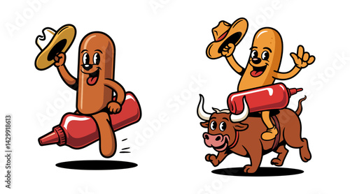 Funny Cowboy Corn Dogs – Cartoon Rodeo Snack Characters