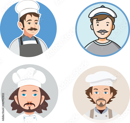 Cartoon representation of a chef wearing a hat and apron standing and smiling symbolizing culinary profession cooking passion and kitchen work.	
