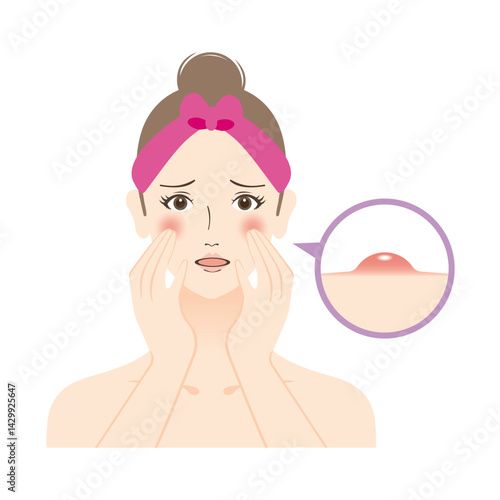 赤ニキビに悩む女性のイラスト