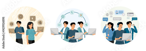Call center concept. 24 global online technical support. Work calls, business communication.
