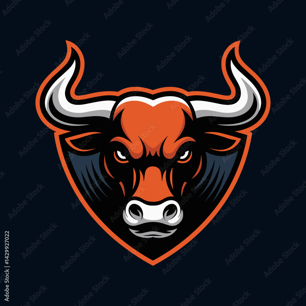 Fierce Bull Head Mascot Logo with Shield Outline Fierce Bull Head Mascot Logo with Shield Outline