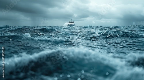 epic journey of refugee ship, sailing in harsh sea ocean  