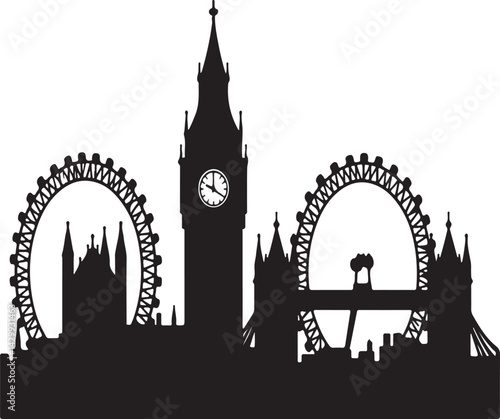 London skyline silhouette vector, silhouette, skyline, city, vector, pairs, London, architecture, building, tower, illustration, travel, bridge, cityscape, landmark, couple, europe, business, new york
