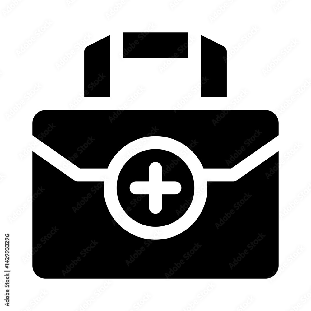 Obraz premium Briefcase with Plus Symbol glyph icon