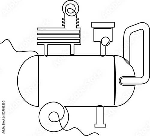 one line art Air Compressor  vector illustration. line art, one continuous line, simple, hand drawn and sketch style. for icons, symbols, signs or logos. PNG