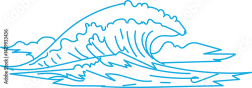 Powerful Ocean Wave in Line Art Style