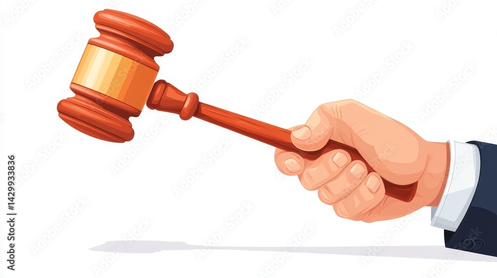 A hand holding a gavel, symbolizing justice and legal authority in a court setting. A hand holding a gavel, symbolizing justice and legal authority in a court setting.